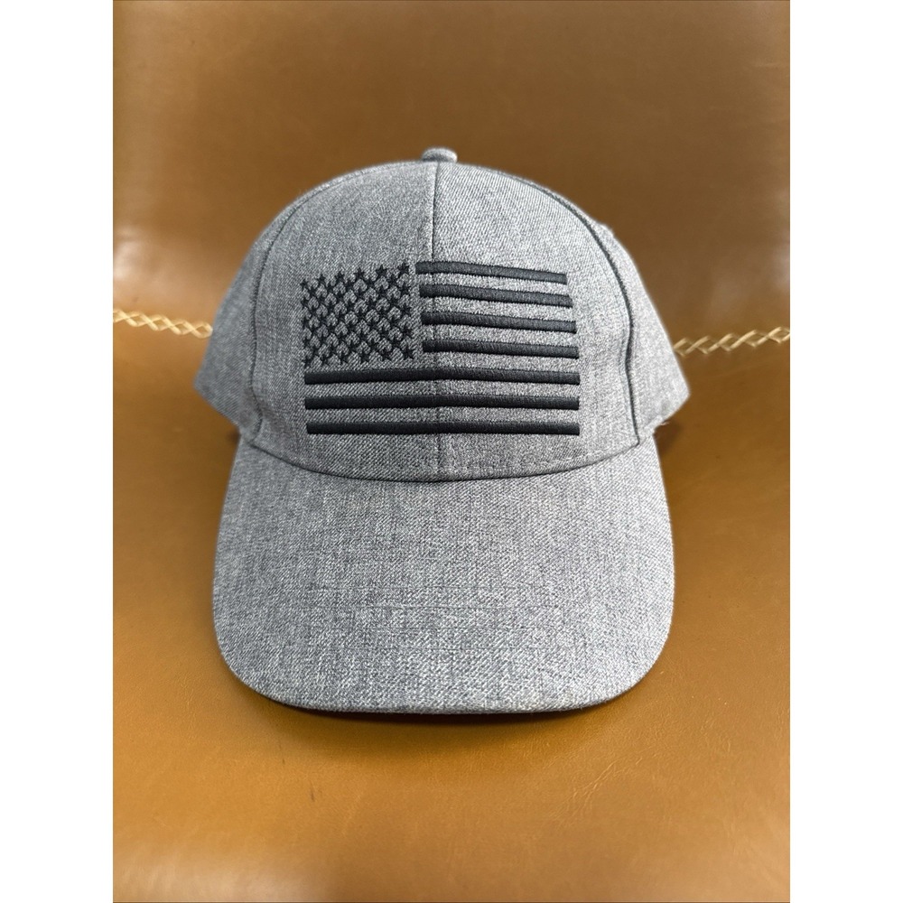 U.S American Flag Hat Cap Embroidered Gray Made By Pugs Adjustable